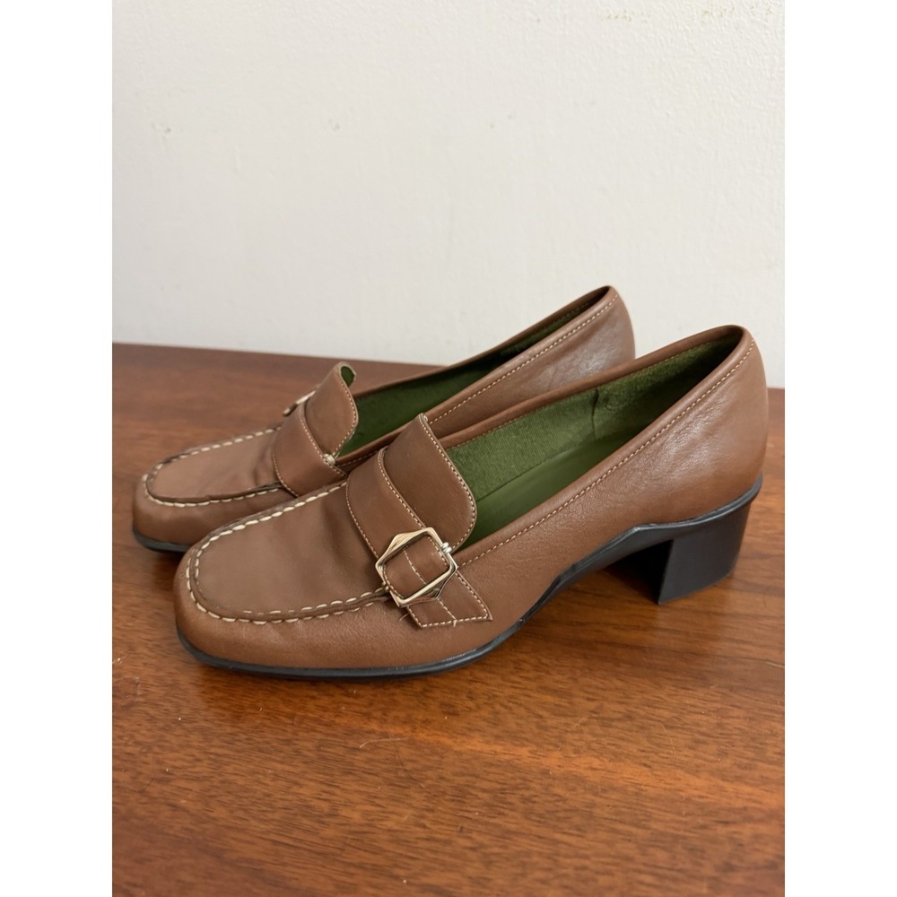 Aerosoles Women's Brown Leather Heeled Loafers‎ Square Toe Comfort Pumps 7.5M
